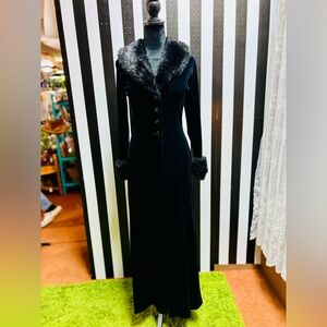 Vintage Faux Fur Long Robe Black Velvet Luly K Small
